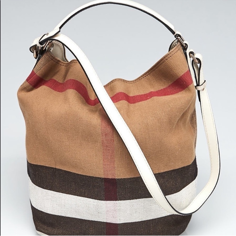 Burberry white canvas check Susanna bucket bag
